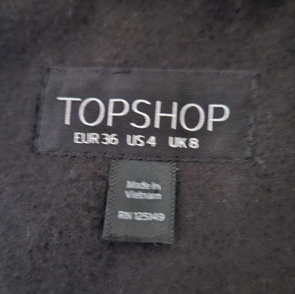 Topshop Nina Black Double-Breasted Slim Military Coat Faux Fur Collar Womens 4